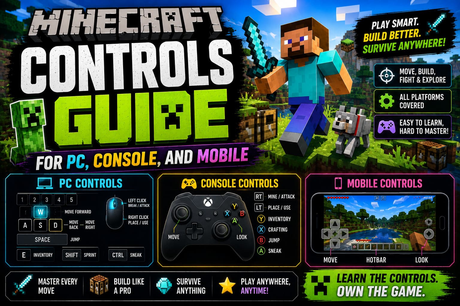 Minecraft Controls Guide for PC, Console, and Mobile