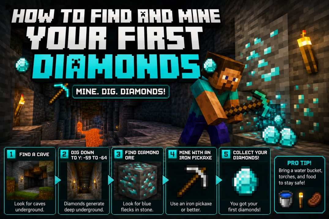 How to Find and Mine Your First Diamonds in Minecraft